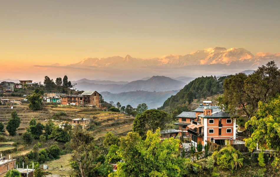 Beautiful panoramic view of Bandipur village with stunning mountain ranges view