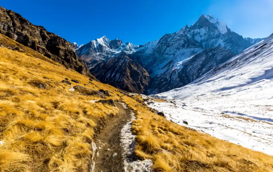 Clear trail with stunning view of mountain peak